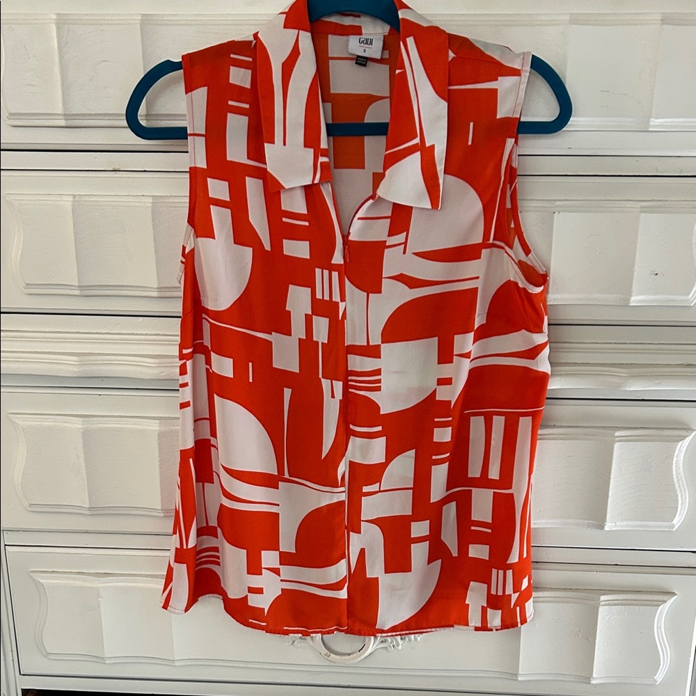 CAbi Abstract orange and white Blouse